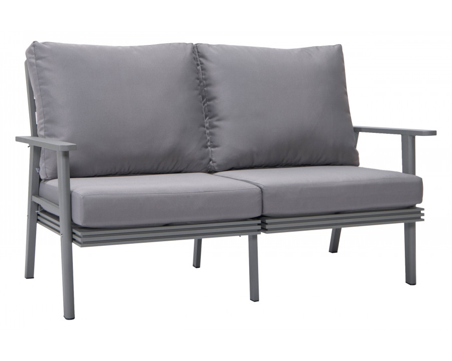 LeisureMod Walbrooke Modern Outdoor Patio Loveseat with Gray Aluminum Frame and Removable Cushions - Gray