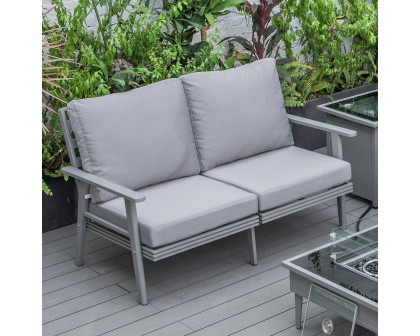 LeisureMod Walbrooke Modern Outdoor Patio Loveseat with Gray Aluminum Frame and Removable Cushions - Gray