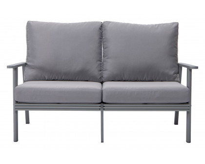 LeisureMod Walbrooke Modern Outdoor Patio Loveseat with Gray Aluminum Frame and Removable Cushions - Gray