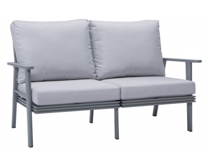 LeisureMod Walbrooke Modern Outdoor Patio Loveseat with Gray Aluminum Frame and Removable Cushions