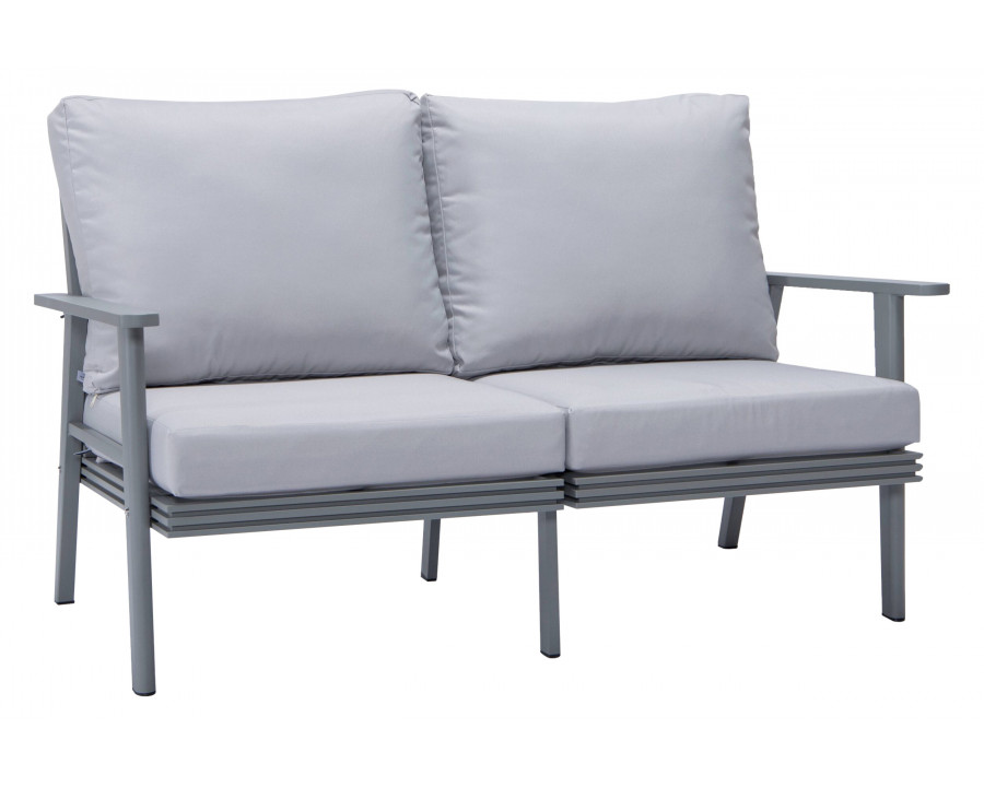 LeisureMod Walbrooke Modern Outdoor Patio Loveseat with Gray Aluminum Frame and Removable Cushions - Light Gray