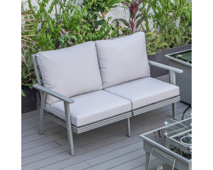 LeisureMod Walbrooke Modern Outdoor Patio Loveseat with Gray Aluminum Frame and Removable Cushions - Light Gray