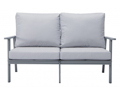 LeisureMod Walbrooke Modern Outdoor Patio Loveseat with Gray Aluminum Frame and Removable Cushions - Light Gray