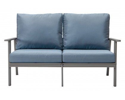 LeisureMod Walbrooke Modern Outdoor Patio Loveseat with Gray Aluminum Frame and Removable Cushions - Navy Blue