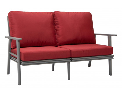 LeisureMod Walbrooke Modern Outdoor Patio Loveseat with Gray Aluminum Frame and Removable Cushions