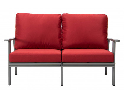 LeisureMod Walbrooke Modern Outdoor Patio Loveseat with Gray Aluminum Frame and Removable Cushions - Red