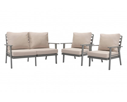 LeisureMod Walbrooke Modern 3-Piece Outdoor Patio Set with Gray Aluminum Frame