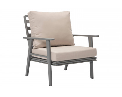 LeisureMod Walbrooke Modern 3-Piece Outdoor Patio Set with Gray Aluminum Frame - Beige