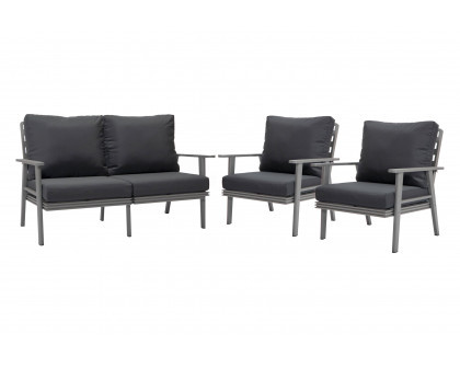 LeisureMod Walbrooke Modern 3-Piece Outdoor Patio Set with Gray Aluminum Frame