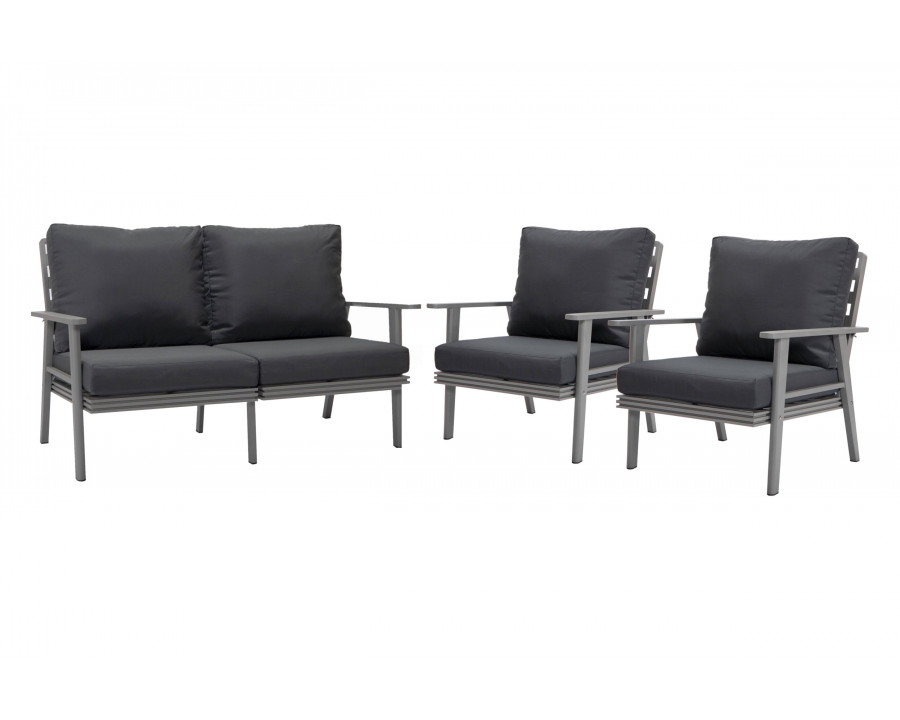 LeisureMod Walbrooke Modern 3-Piece Outdoor Patio Set with Gray Aluminum Frame - Charcoal