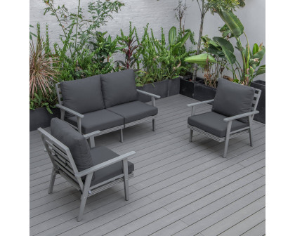 LeisureMod Walbrooke Modern 3-Piece Outdoor Patio Set with Gray Aluminum Frame - Charcoal