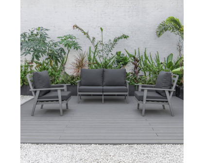 LeisureMod Walbrooke Modern 3-Piece Outdoor Patio Set with Gray Aluminum Frame - Charcoal