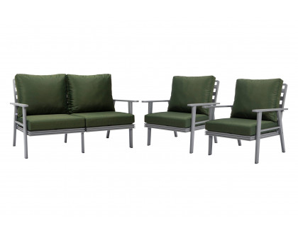 LeisureMod Walbrooke Modern 3-Piece Outdoor Patio Set with Gray Aluminum Frame