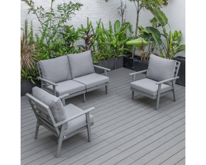 LeisureMod Walbrooke Modern 3-Piece Outdoor Patio Set with Gray Aluminum Frame - Gray