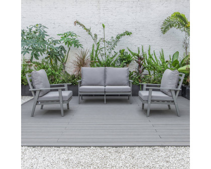 LeisureMod Walbrooke Modern 3-Piece Outdoor Patio Set with Gray Aluminum Frame - Gray