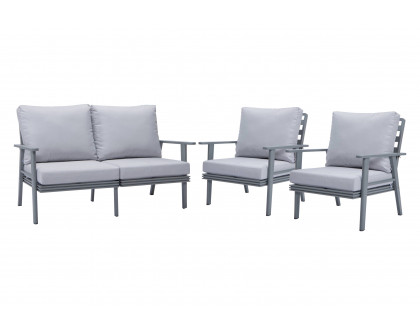 LeisureMod Walbrooke Modern 3-Piece Outdoor Patio Set with Gray Aluminum Frame