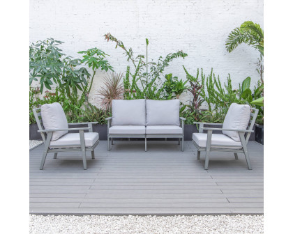 LeisureMod Walbrooke Modern 3-Piece Outdoor Patio Set with Gray Aluminum Frame - Light Gray