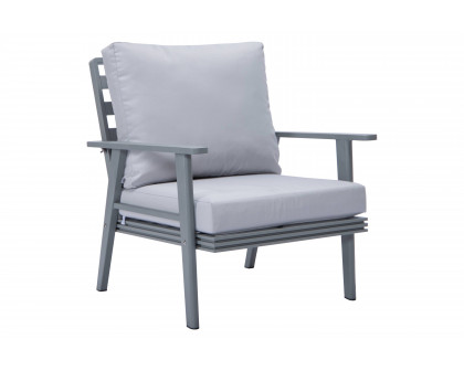 LeisureMod Walbrooke Modern 3-Piece Outdoor Patio Set with Gray Aluminum Frame - Light Gray