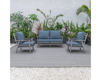 LeisureMod Walbrooke Modern 3-Piece Outdoor Patio Set with Gray Aluminum Frame - Navy Blue