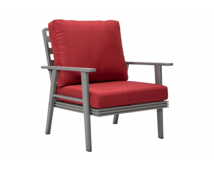 LeisureMod Walbrooke Modern 3-Piece Outdoor Patio Set with Gray Aluminum Frame - Red