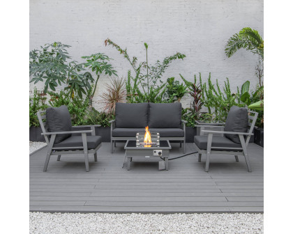 LeisureMod™ Walbrooke Modern Gray Patio Conversation With Square Fire Pit With Slats Design & Tank Holder - Charcoal