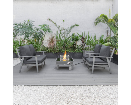 LeisureMod™ Walbrooke Modern Gray Patio Conversation With Square Fire Pit With Slats Design & Tank Holder - Charcoal