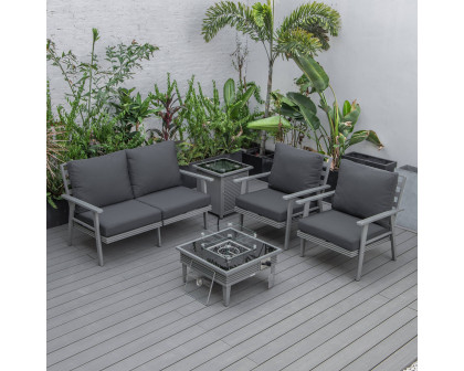 LeisureMod™ Walbrooke Modern Gray Patio Conversation With Square Fire Pit With Slats Design & Tank Holder - Charcoal