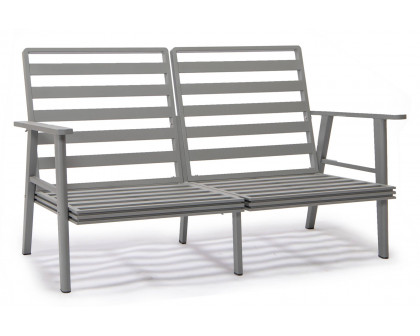 LeisureMod™ Walbrooke Modern Gray Patio Conversation With Square Fire Pit With Slats Design & Tank Holder - Charcoal