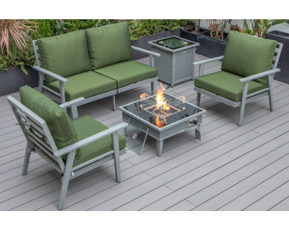 LeisureMod Walbrooke Modern Black Patio Conversation With Square Fire Pit With Slats Design & Tank Holder