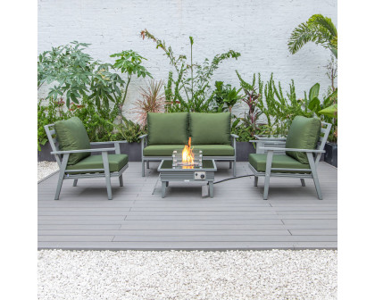 LeisureMod Walbrooke Modern Gray Patio Conversation With Square Fire Pit With Slats Design & Tank Holder - Green