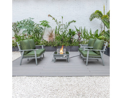 LeisureMod Walbrooke Modern Gray Patio Conversation With Square Fire Pit With Slats Design & Tank Holder - Green