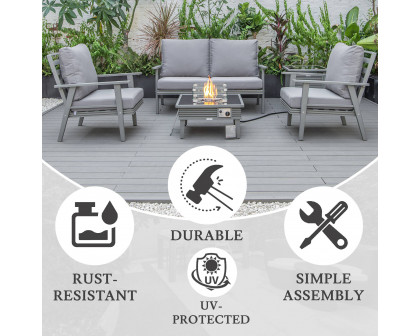 LeisureMod™ Walbrooke Modern Gray Patio Conversation With Square Fire Pit With Slats Design & Tank Holder - Gray