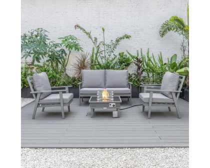 LeisureMod™ Walbrooke Modern Gray Patio Conversation With Square Fire Pit With Slats Design & Tank Holder - Gray