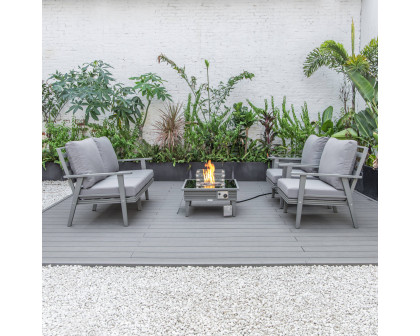 LeisureMod™ Walbrooke Modern Gray Patio Conversation With Square Fire Pit With Slats Design & Tank Holder - Gray