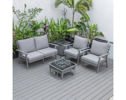 LeisureMod™ Walbrooke Modern Gray Patio Conversation With Square Fire Pit With Slats Design & Tank Holder - Gray