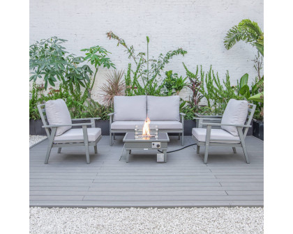 LeisureMod Walbrooke Modern Gray Patio Conversation With Square Fire Pit With Slats Design & Tank Holder - Light Gray