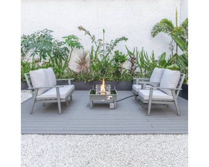 LeisureMod Walbrooke Modern Gray Patio Conversation With Square Fire Pit With Slats Design & Tank Holder - Light Gray