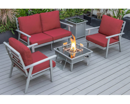 LeisureMod Walbrooke Modern Black Patio Conversation With Square Fire Pit With Slats Design & Tank Holder