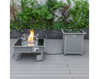 LeisureMod Walbrooke Outdoor Patio Round Fire Pit and Tank Holder with Slats Design