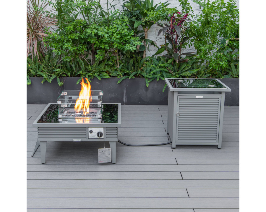 LeisureMod Walbrooke Outdoor Patio Square Fire Pit and Tank Holder with Slats Design - Gray