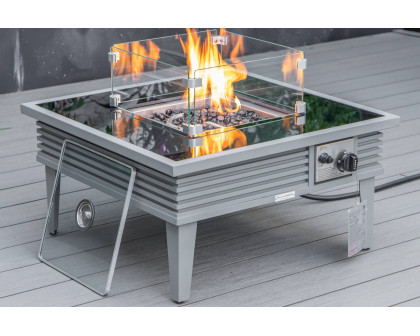 LeisureMod Walbrooke Modern Outdoor Square Fire Pit Table with Powder-Coated Aluminum Frame and Slats Design