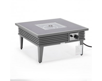 LeisureMod Walbrooke Modern Outdoor Square Fire Pit Table with Powder-Coated Aluminum Frame and Slats Design - Gray