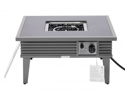 LeisureMod Walbrooke Modern Outdoor Square Fire Pit Table with Powder-Coated Aluminum Frame and Slats Design - Gray