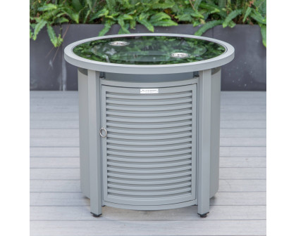 LeisureMod Walbrooke Modern Gray Patio Conversation With Round Fire Pit With Slats Design & Tank Holder - Beige