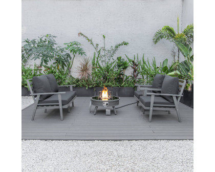 LeisureMod Walbrooke Modern Gray Patio Conversation With Round Fire Pit With Slats Design & Tank Holder - Charcoal