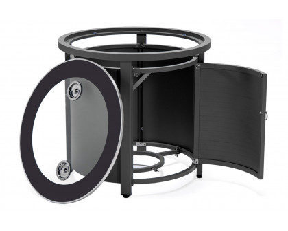 LeisureMod Walbrooke Modern Gray Patio Conversation With Round Fire Pit With Slats Design & Tank Holder - Charcoal