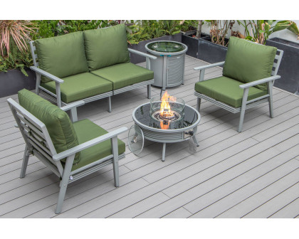 LeisureMod Walbrooke Modern Black Patio Conversation With Round Fire Pit With Slats Design & Tank Holder