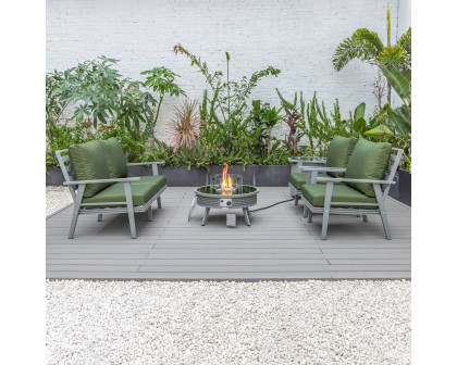 LeisureMod Walbrooke Modern Gray Patio Conversation With Round Fire Pit With Slats Design & Tank Holder - Green