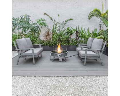 LeisureMod Walbrooke Modern Gray Patio Conversation With Round Fire Pit With Slats Design & Tank Holder - Gray