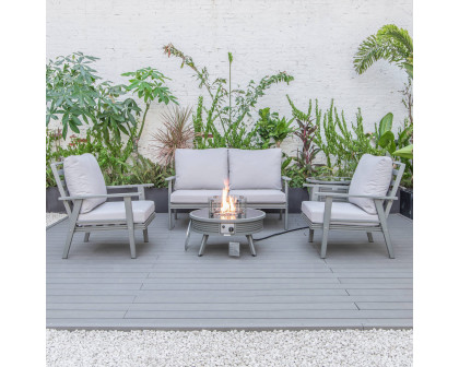 LeisureMod Walbrooke Modern Gray Patio Conversation With Round Fire Pit With Slats Design & Tank Holder - Light Gray